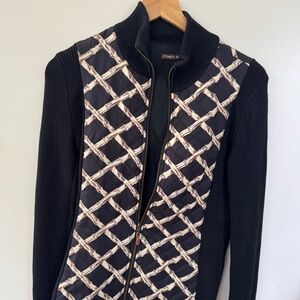 J Mclaughlin Navy Print Zip-up Sweater Women's	XS
